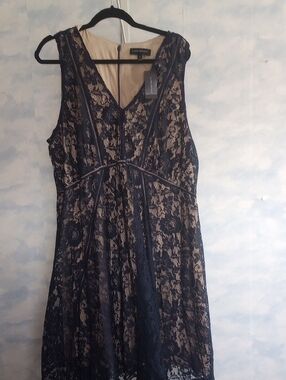 Lane Bryant Navy Lace Midi Dress with Beige Lining
